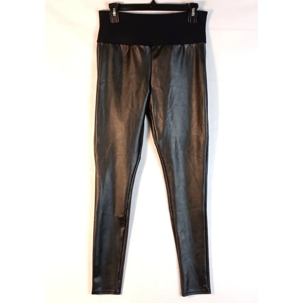 Assets by Spanx Black Faux Leather Ankle Leggings High Waist L - Picture 2 of 6